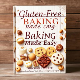 A beautifully designed book cover for 'Gluten-Free Baking Made Easy' by Michael Miller