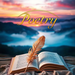 A visually stunning cover for a poetry book, featuring an ethereal landscape with soft, dreamy colors blending into a twilight sky
