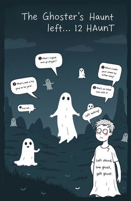 A witty and darkly humorous illustration inspired by the poem 'The Ghoster's Haunt,' depicting the common experience of ghosting in modern relationships