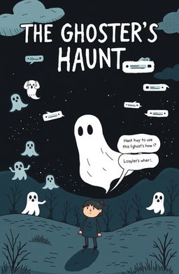 A witty and darkly humorous illustration inspired by the poem 'The Ghoster's Haunt,' depicting the common experience of ghosting in modern relationships