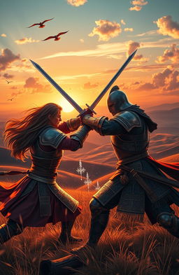 A vibrant and dramatic scene depicting a breathtaking freedom sunrise over a vast battlefield