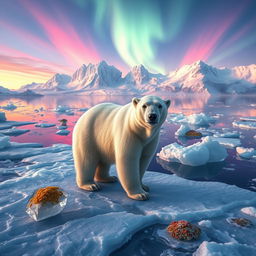 A surreal 8k image of a polar bear in an Antarctic ecosystem