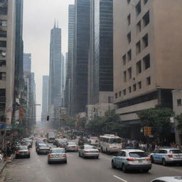 Suddenly, the cityscape shakes under the force of an earthquake. The bustling streets become chaotic as the towering skyscrapers sway under the tremors and the police officers and pedestrians struggle to maintain balance.