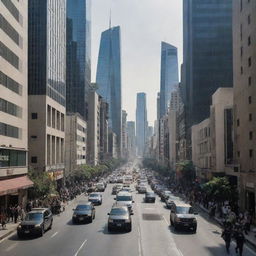 Suddenly, the cityscape shakes under the force of an earthquake. The bustling streets become chaotic as the towering skyscrapers sway under the tremors and the police officers and pedestrians struggle to maintain balance.