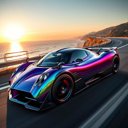 A stunning Pagani hypercar featuring an iridescent color known as 'tornasol
