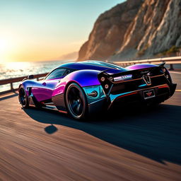 A stunning Pagani hypercar featuring an iridescent color known as 'tornasol