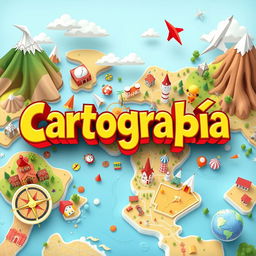 An animated cover design featuring the word 'Cartografía' in a playful and bold typography style that appears dynamically as if being drawn