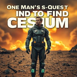 A dramatic scene depicting a nuclear blast in the background, with a foreground focus on a man wearing a high-tech radiation suit