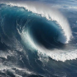 A colossal tsunami, one million meters high, dwarfs the entire planet. The wave, seen from space, towers over continents and oceans, transforming the familiar view of Earth into a scene of unimaginable natural calamity.