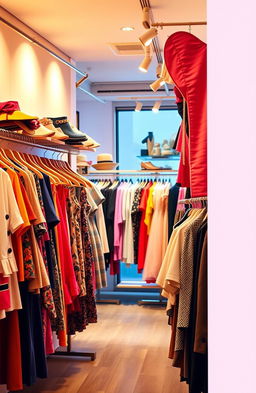 A vibrant and inviting cover photo of a trendy clothing store showcasing a stylish interior filled with various clothing racks and displays