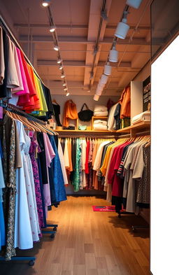 A vibrant and inviting cover photo of a trendy clothing store showcasing a stylish interior filled with various clothing racks and displays