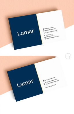 A sleek and modern business card design featuring the brand name "Lamar" prominently displayed at the center