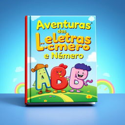 A vibrant and colorful book cover for a children's educational book titled 'Aventuras das Letras e Números'