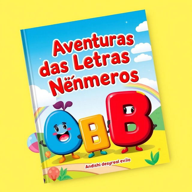 A vibrant and colorful book cover for a children's educational book titled 'Aventuras das Letras e Números'