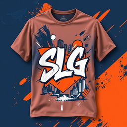 A creative and contemporary shirt design for an SLG (Street Lifestyle Group) brand, featuring bold graphics and vibrant colors that represent urban culture