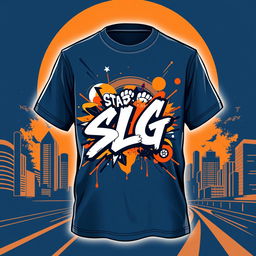A creative and contemporary shirt design for an SLG (Street Lifestyle Group) brand, featuring bold graphics and vibrant colors that represent urban culture