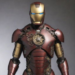 A Clockpunk interpretation of Iron Man's suit, taking inspirations from antique clocks. Gears, pendulums, and clock hands are visible through the translucent armor, a rhythmic ticking accompanies the movements, while the timeless helmet and chest piece stay true to the iconic Iron Man design