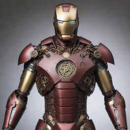 A Clockpunk interpretation of Iron Man's suit, taking inspirations from antique clocks. Gears, pendulums, and clock hands are visible through the translucent armor, a rhythmic ticking accompanies the movements, while the timeless helmet and chest piece stay true to the iconic Iron Man design