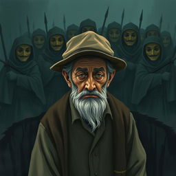 An elderly man, his eyes hidden beneath the brim of a well-worn hat and his cheeks stained with tears, stands with an expression of deep sorrow as he desperately tries to stifle his feelings