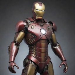 A Clockpunk interpretation of Iron Man's suit, taking inspirations from antique clocks. Gears, pendulums, and clock hands are visible through the translucent armor, a rhythmic ticking accompanies the movements, while the timeless helmet and chest piece stay true to the iconic Iron Man design