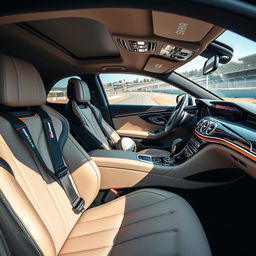 A luxurious and high-tech interior of a Maybach, designed specifically for rally racing