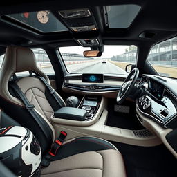 A luxurious and high-tech interior of a Maybach, designed specifically for rally racing