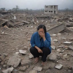 In the wake of the catastrophic tsunami, survivors from all walks of life gravitate to the remnants of their city. The scene captures them weeping amidst the ruins, their collective grief palpable in the devastated landscape.