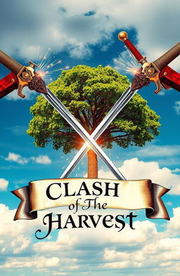 Two ornate swords clashing together in a dramatic fashion, their blades intertwined with sparks flying from the point of impact