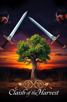 An intense scene depicting two swords clashing in mid-air, with dynamic motion and vibrant action