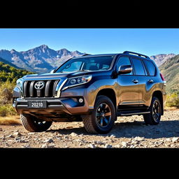 A sleek and powerful Toyota Prado, an extra-large 4x4 vehicle, showcased in a stunning outdoor landscape