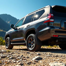 A sleek and powerful Toyota Prado, an extra-large 4x4 vehicle, showcased in a stunning outdoor landscape
