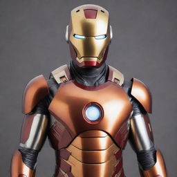 An Atompunk incarnation of Iron Man's suit, paying tribute to the retro-futurism of the atomic age. It encompasses a sleek, streamlined silhouette, chrome trimming, atomic motifs, bubble helmet, and a chest piece resembling a classic representation of an atom