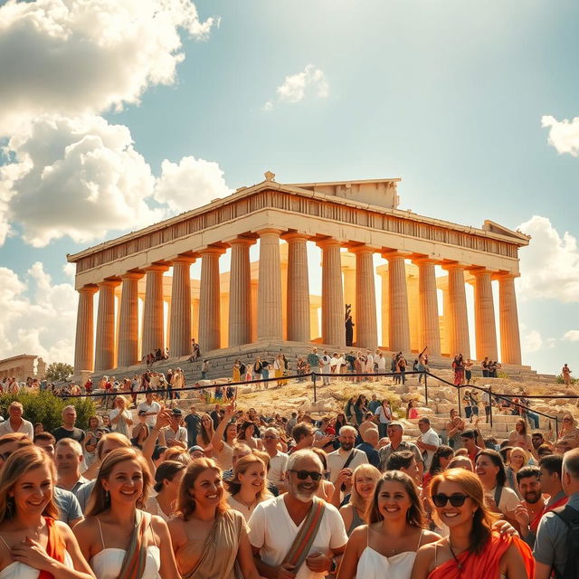 A majestic view of the Acropolis in Athens during a vibrant celebration