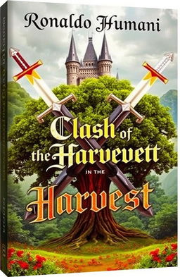 A fantasy-themed book cover featuring two swords crossed in an X shape, with a large tree in the center