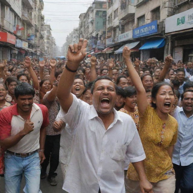 In the newly rebuilt cities, the mood is jubilant. The streets are filled with cheering crowds, joyful faces radiate satisfaction and accomplishment as they celebrate the fruits of their collective resilience and hard work.