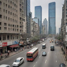 Ninety years later, the cities are not only rebuilt, but thriving; they've regained their 'normalcy'. Streets teem with life, towering skyscrapers reach towards the sky, and the vibrant hustle and bustle signify a grand recovery from the disaster.