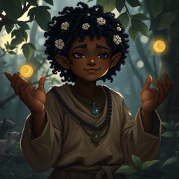 A male halfling moon druid character in a fantasy setting