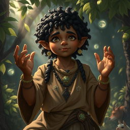 A male halfling moon druid character in a fantasy setting