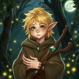 A male halfling moon druid character in a rich fantasy landscape