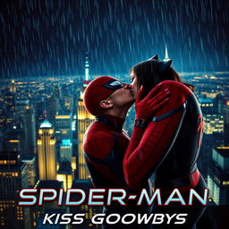A cinematic movie poster for 'Spider-Man: Kiss Goodbye' with the subtitle 'Kiss Of Webs'