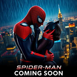 A cinematic movie poster for 'Spider-Man: Kiss Goodbye' with the subtitle 'Coming Soon'