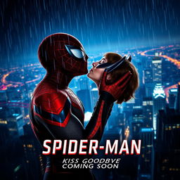 A cinematic movie poster for 'Spider-Man: Kiss Goodbye' with the subtitle 'Coming Soon'