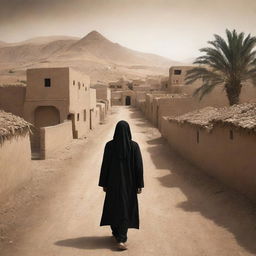 Illustrate a scenario where the mythical entity Al-Masih ad-Dajjal is entering a traditional village