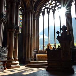 An intricate architectural ornamentation in front of the altar of a cathedral church located in Glencoe, Scotland