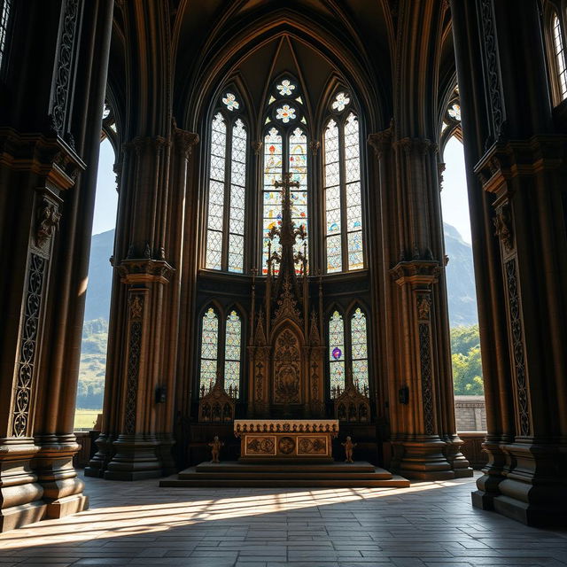 An intricate architectural ornamentation in front of the altar of a cathedral church located in Glencoe, Scotland