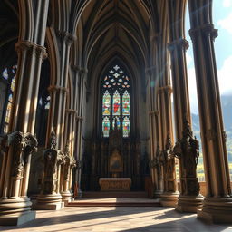 An intricate architectural ornamentation in front of the altar of a cathedral church located in Glencoe, Scotland