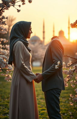 A heartfelt scene depicting a love story between a Muslim man and a Christian woman