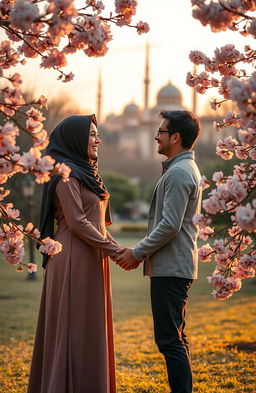 A heartfelt scene depicting a love story between a Muslim man and a Christian woman