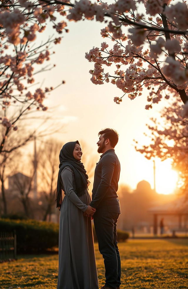 A heartfelt scene depicting a love story between a Muslim man and a Christian woman