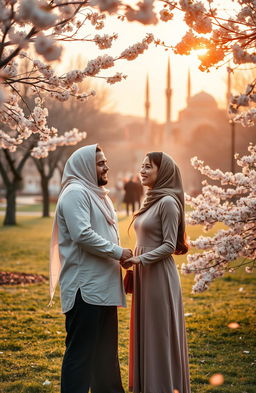 A heartfelt scene depicting a love story between a Muslim man and a Christian woman